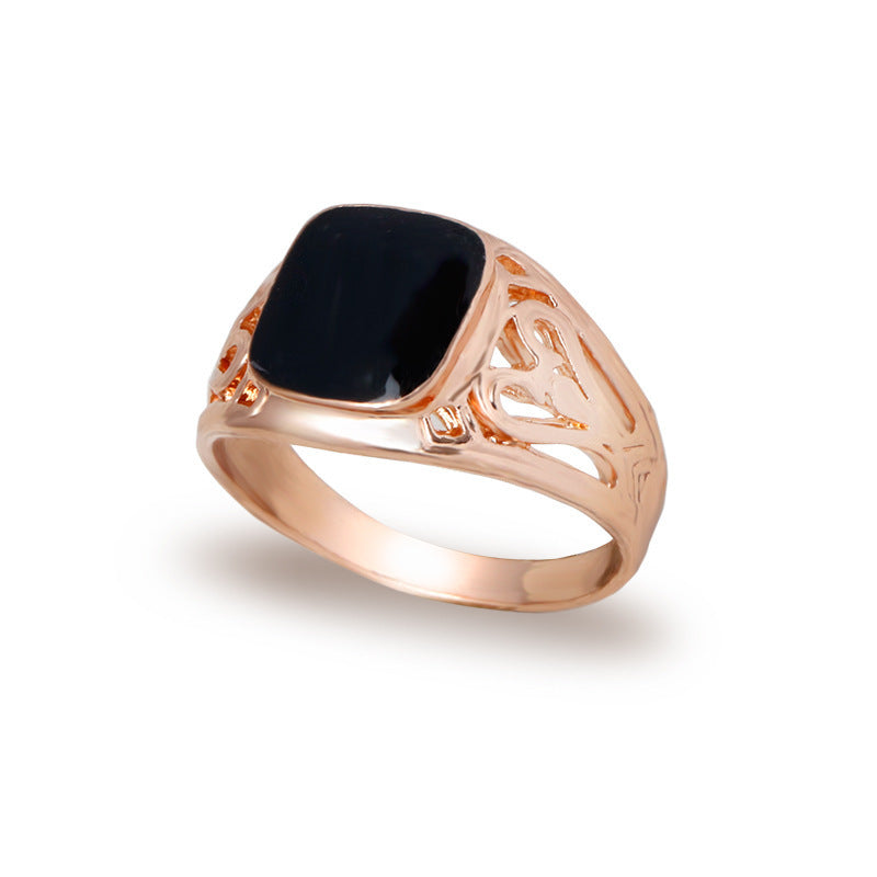 Womens Alloy Inlay Ring With Gemstone Hollow Carved Design