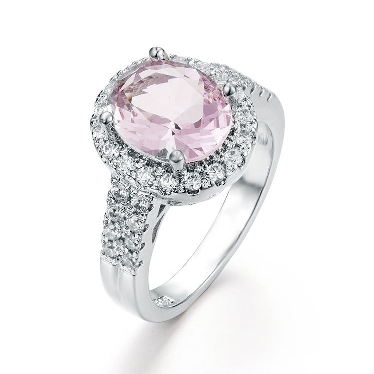 Women Ring Alloy With Zirconia Stone Simple Plated Fashion Jewelry Gift For Her Elegant Pink Ring Party Ring Statement