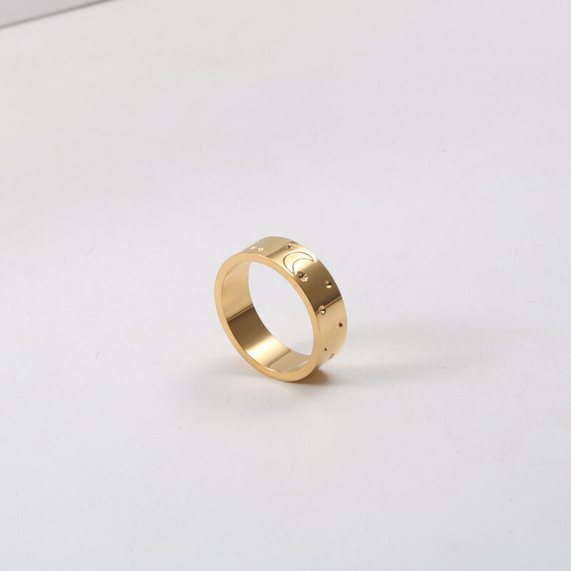 Bright Starry Sky Finely Engraved Titanium Steel Plated 18k Gold Ring