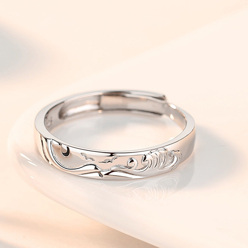 Sun And Moon Ring Silver Electroplated Korean Shanghai Design Individually Packed Souvenir Gift For Her Celestial