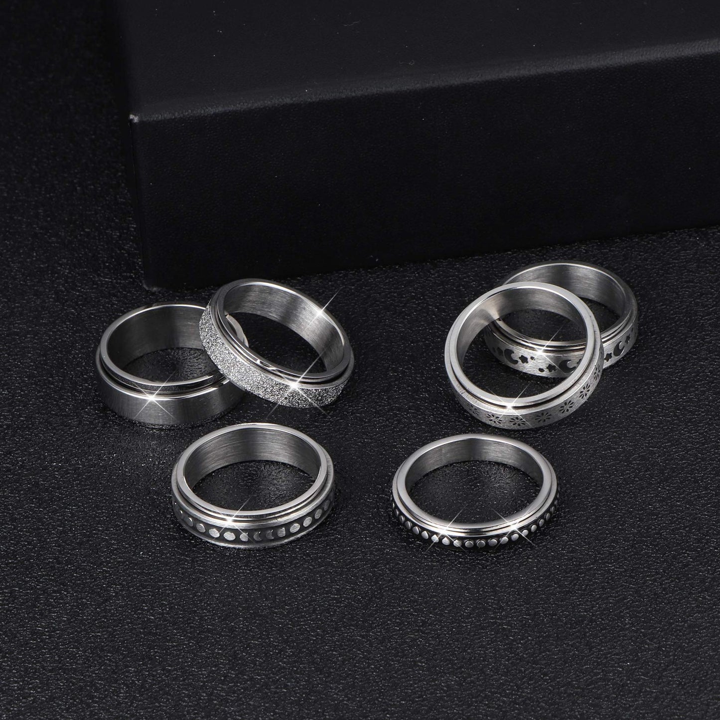 Stainless Steel Spinner Ring With Moon And Stars Design Rotatable Unisex Jewelry For Relaxation And Style Chic