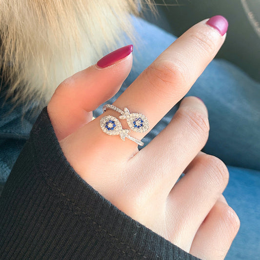 Womens Adjustable Fish Ring Micro Diamond Copper Jewelry