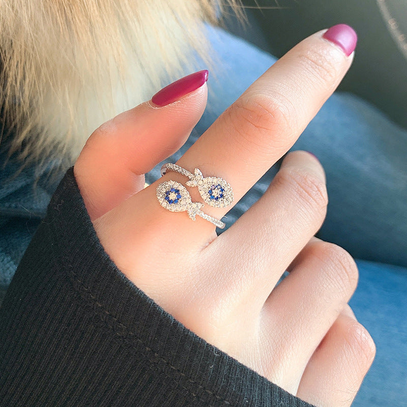 Womens Adjustable Fish Ring Micro Diamond Copper Jewelry