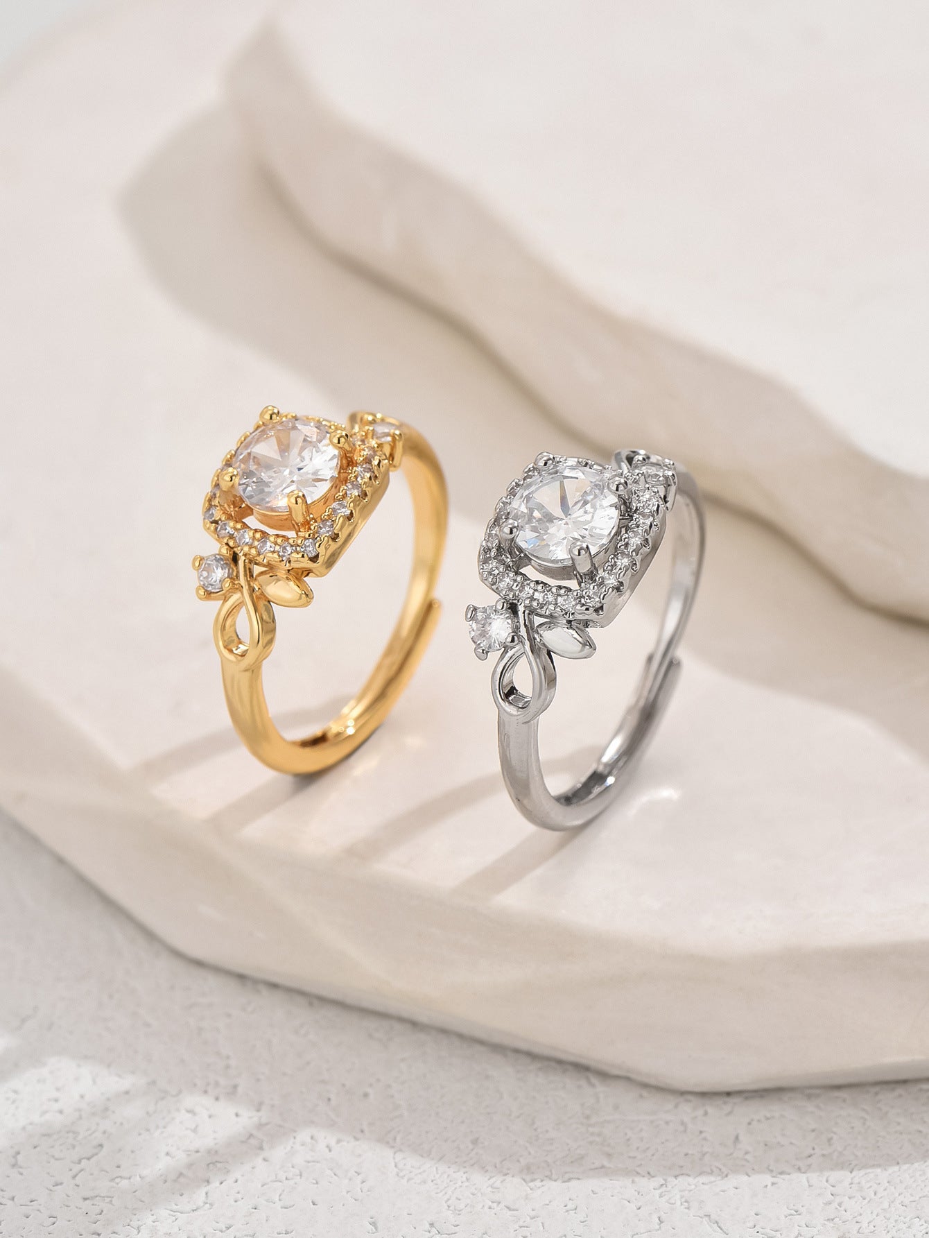 Womens Ring Water Drop Zircon Open Design Copper Plated Fashion Jewelry Elegant Statement Accessory Daily Wear