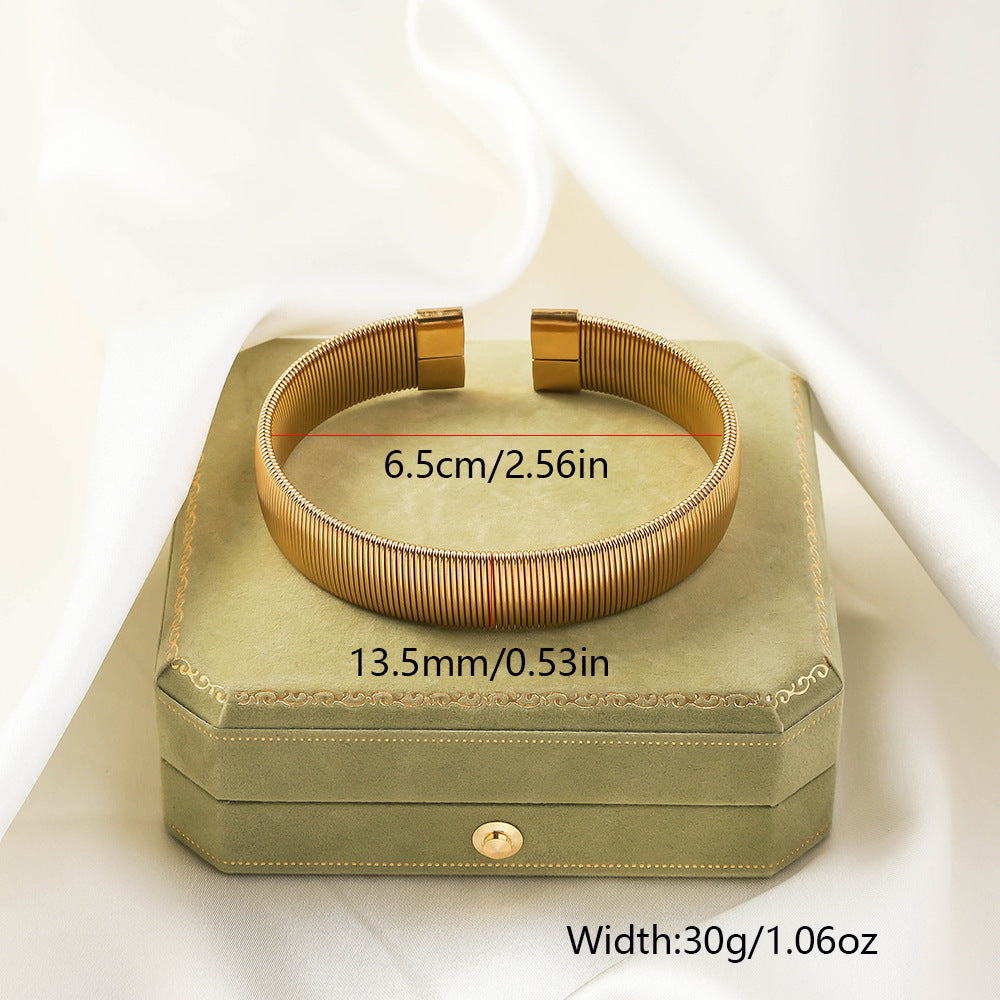 Stainless Steel Woven Bracelet Open Ended Fashion Bangle Electroplated Durable Round Design Accessory Steel And Gold