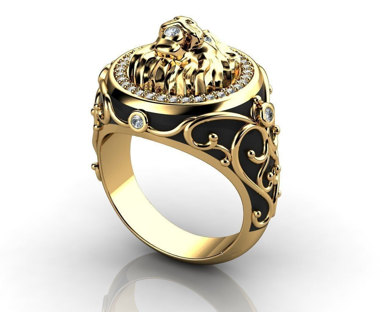 Lion Ring Unisex Zircon Rhinestone Jewelry Yellow Gold Copper Animal Fashion Statement Durable For Quick Style