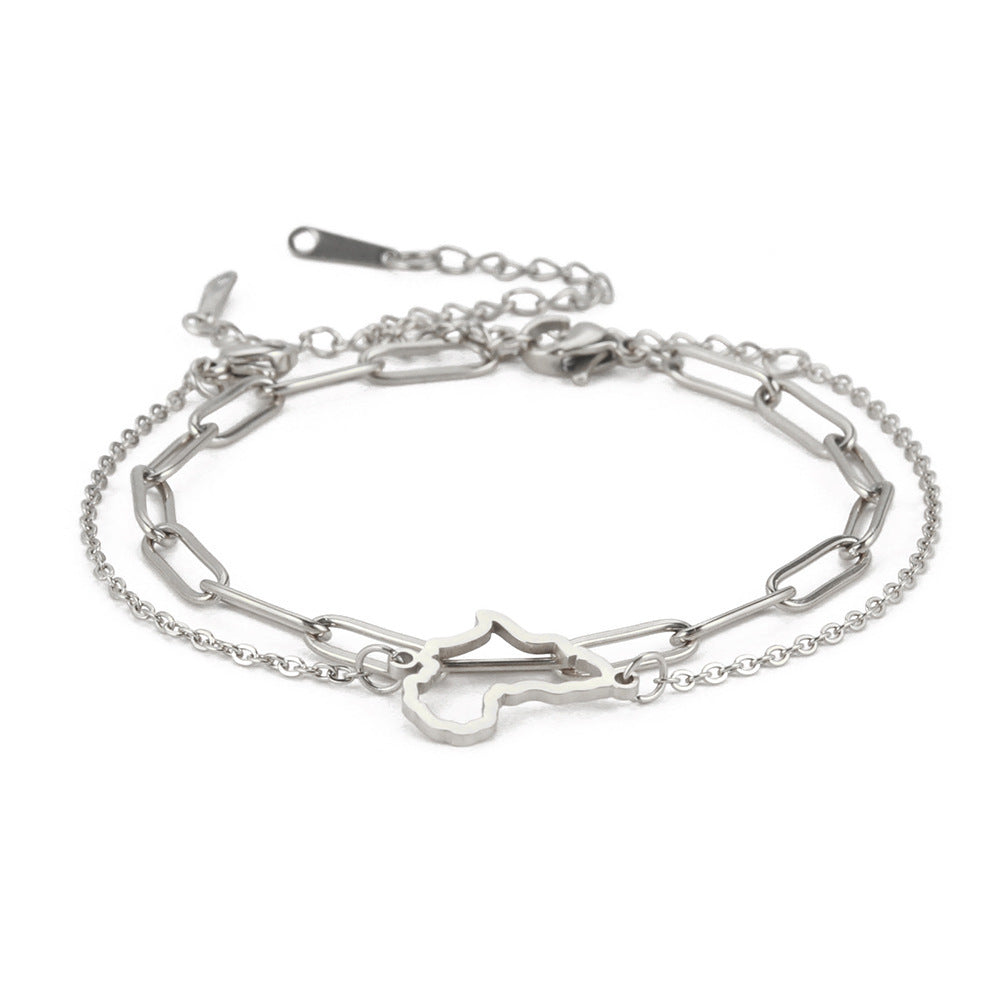 Womens Elegant Stainless Steel Double Layer Bracelet Pattern Design Simple Bangle Jewelry Gift For Her Stylish