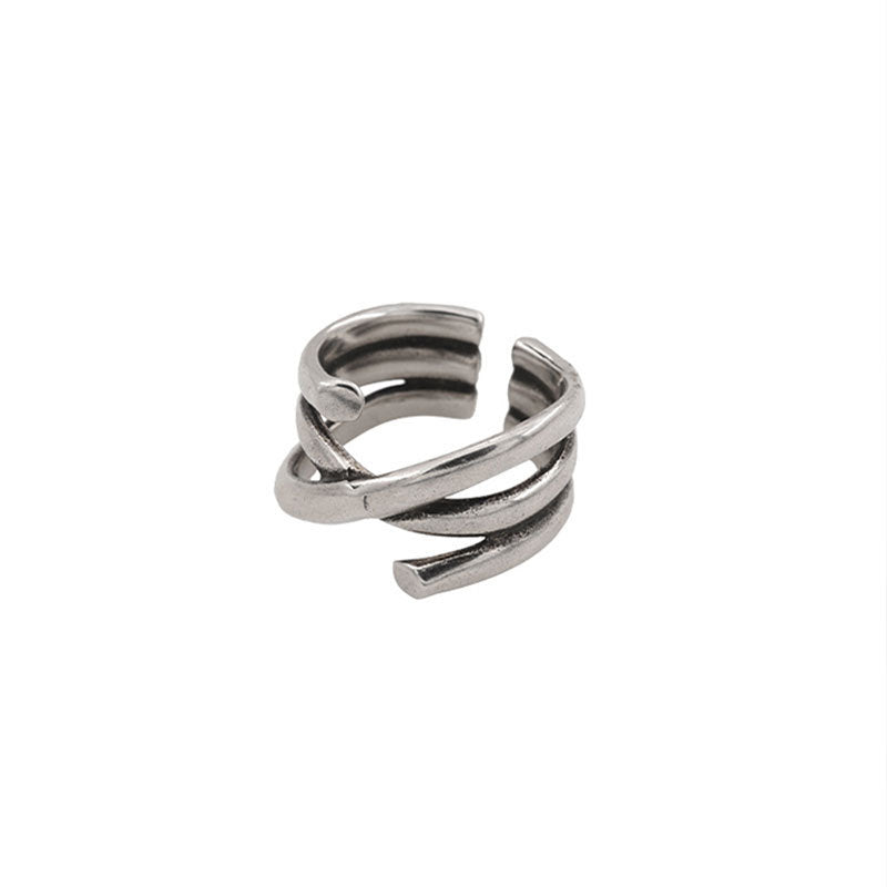 Geometric Thai Silver Plated Ring Korean Twist Metal Jewelry Gift for Her Elegant Daily Wear Accessory Everyday Style