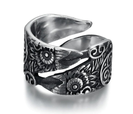 Stainless Steel Raven Ring Adjustable Handcrafted Gothic Norse Viking Jewelry For Men Women Statement Accessory