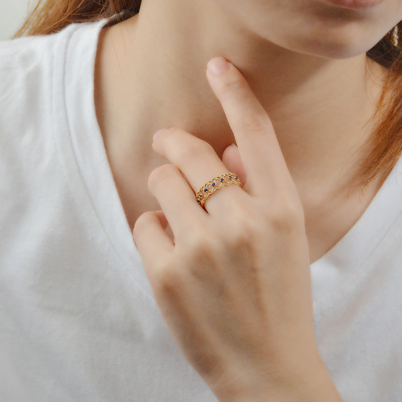 Vintage Lace Ring Copper With Diamond Accent Geometric Open Mouth Adjustable Red Green Blue Natural Diamond Accent
