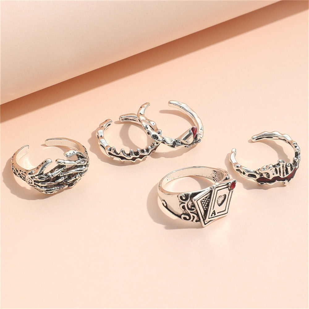 Women Alloy Ring Set Asymmetrical Rings Trendy Fashion Jewelry 5 Piece Set Eco Friendly Material Unique Design
