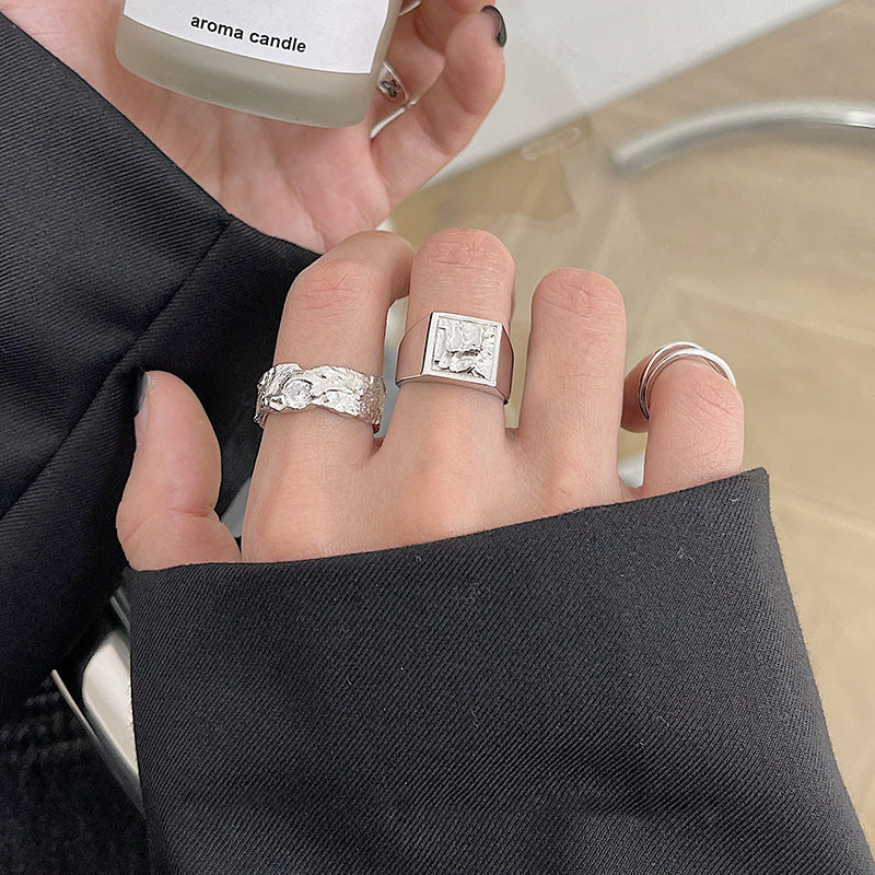 Thai Silver S925 Womens Ring Geometric Irregular Lava Design Korean Style Silver Ring For Daily Wear And Style