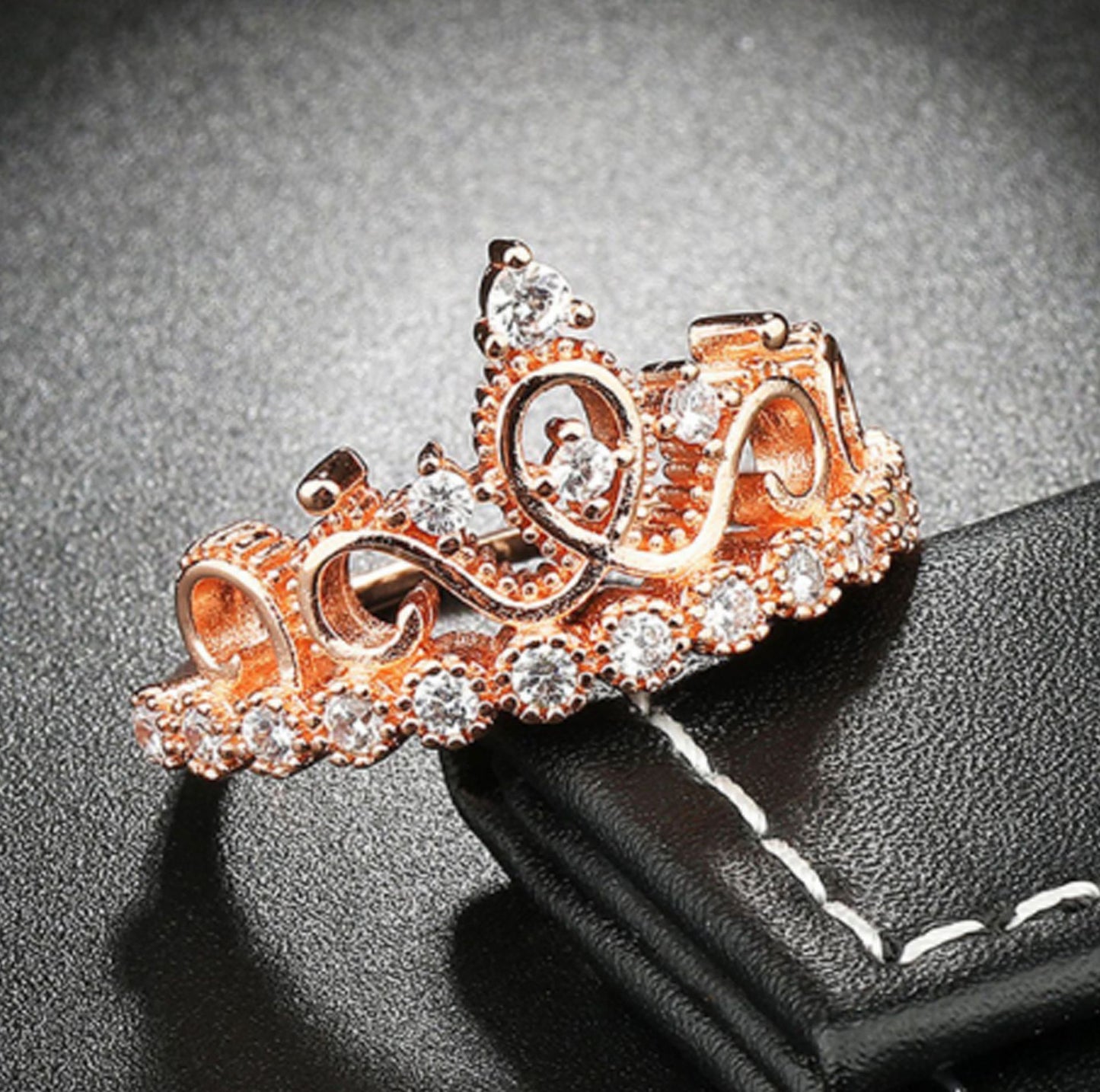 Crown Ring Rose Gold Plated Copper With Diamond Accent For Elegant Festival Party Jewelry For Daily Wear Gifts