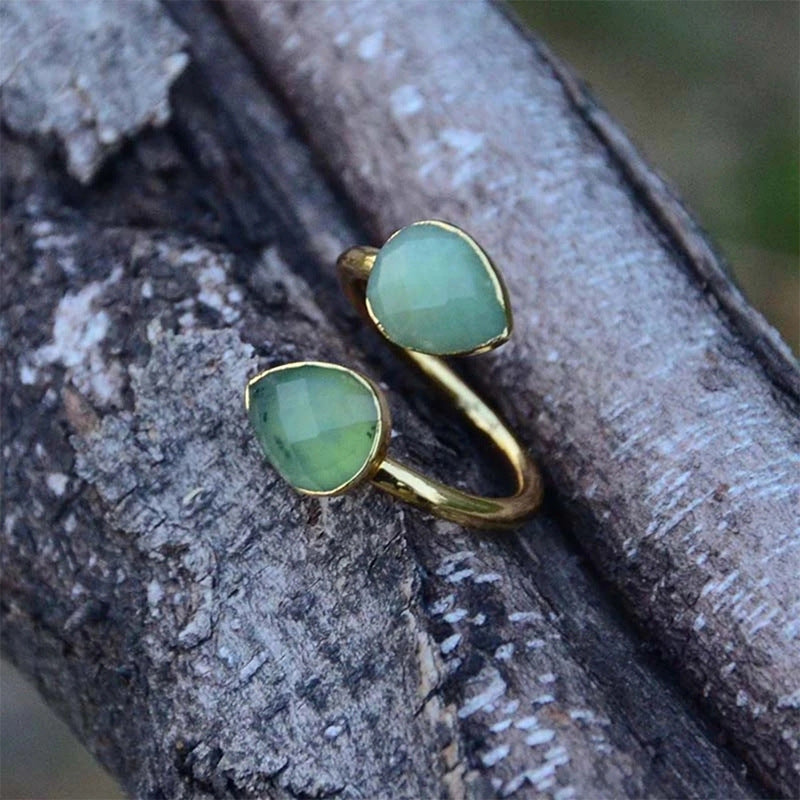 Bohemian Australian Jade Rings Handmade Stone Ring Adjustable Opening Statement Ring for Women Fashion Jewelry