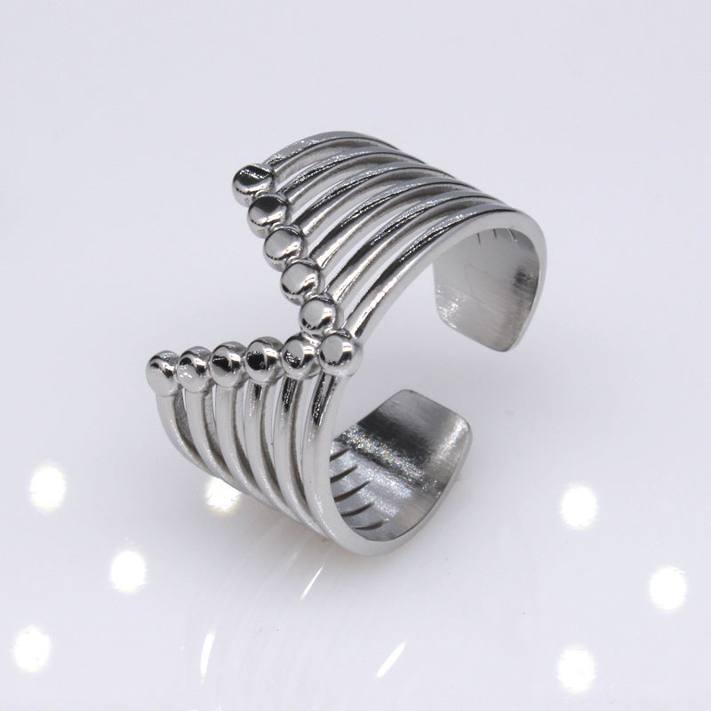 Womens Titanium Steel Ring Adjustable Opening Geometric Ring European Fashion Ring Cool Ring Bowknot Ring Gold