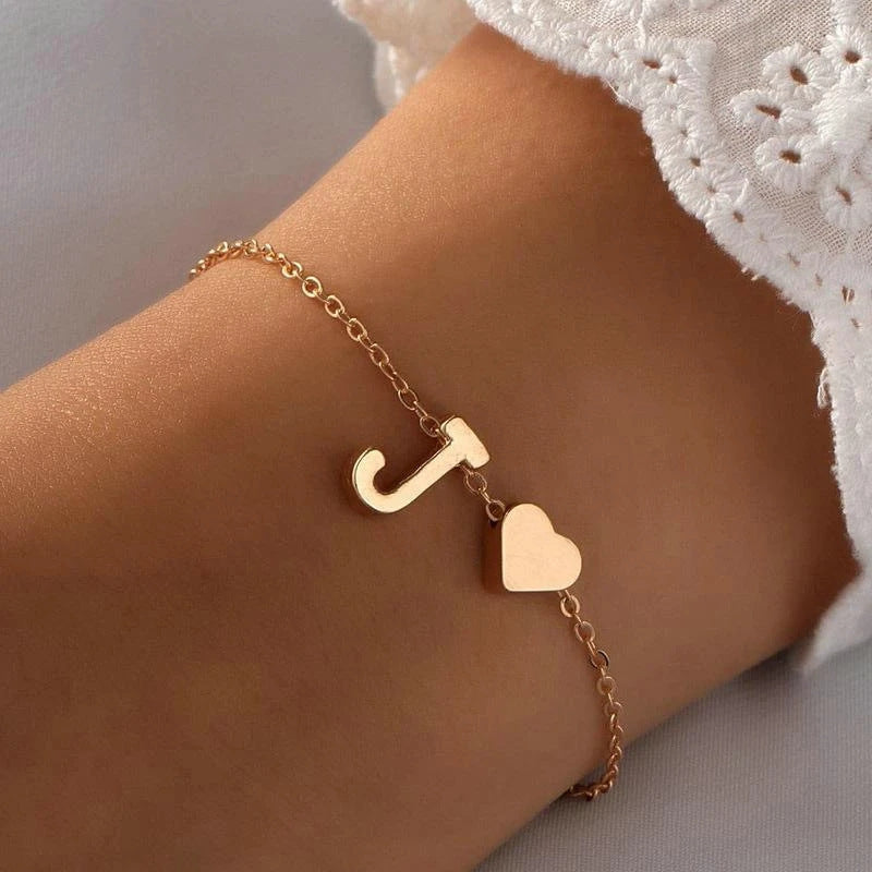 Womens Initial Heart Shaped Letter Charm Bracelet Electroplated Gold And Silver Jewelry Gift For Her And Girls