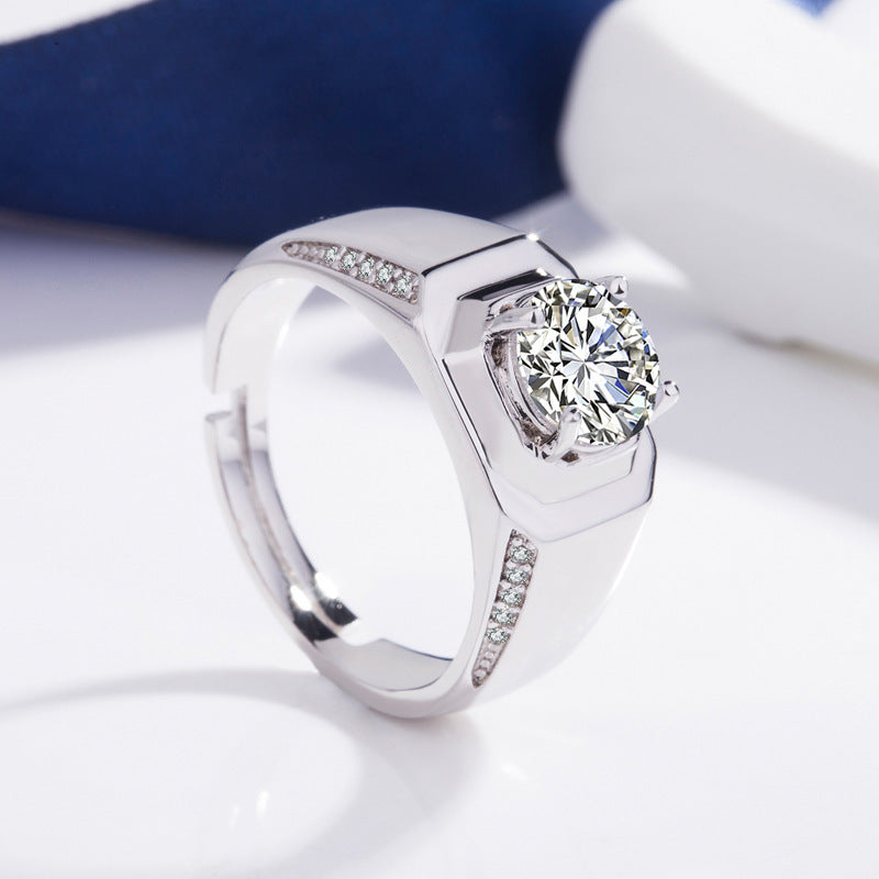 Mens Diamond Ring Retro Style Polished Platinum Band