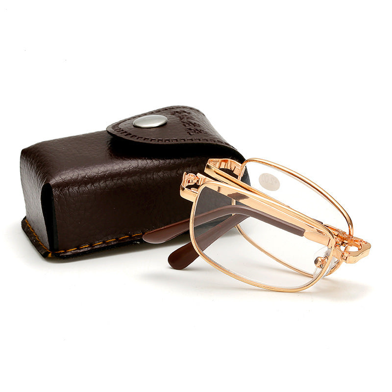 Folding Reading Glasses Metal Frame Full Frame Design For Oval Face Shape Protective Case Cleaning Cloth Metal