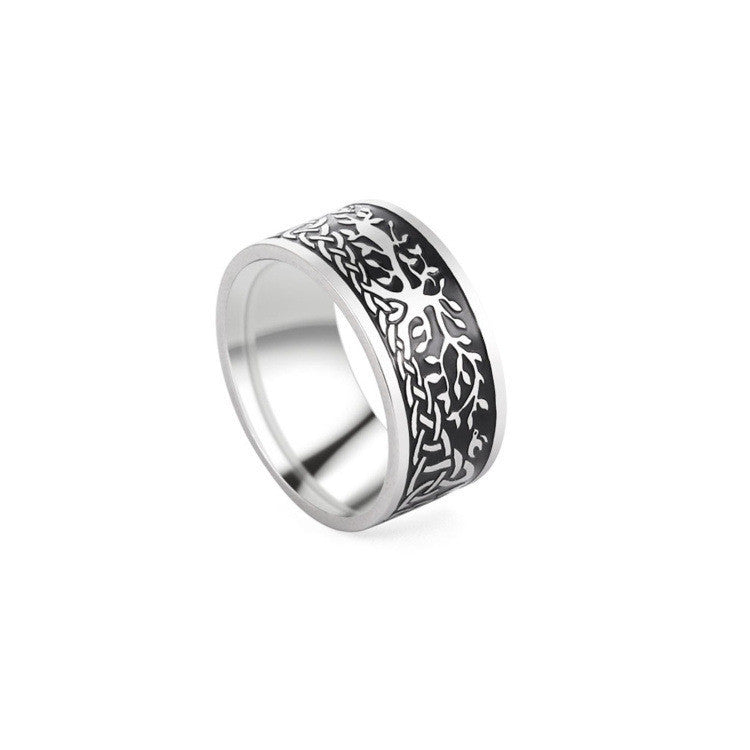 Stainless Steel Ring With Retro Lucky Tree Pattern