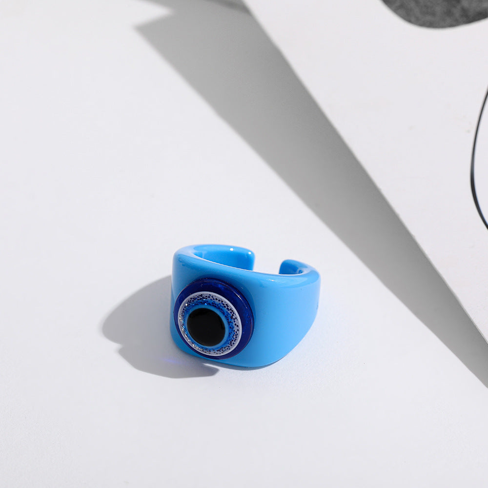 Women Resin Eyeball Ring Adjustable Trendy Fashion Jewelry Modern Geometric Design Statement Accessories Color