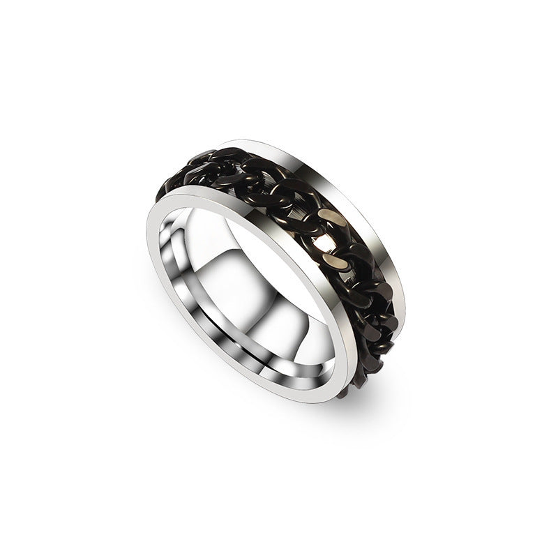 Handmade Titanium Steel Rotatable Ring With Geometric Ellipse Design For Daily Wear Blue Accessory For Daily Style