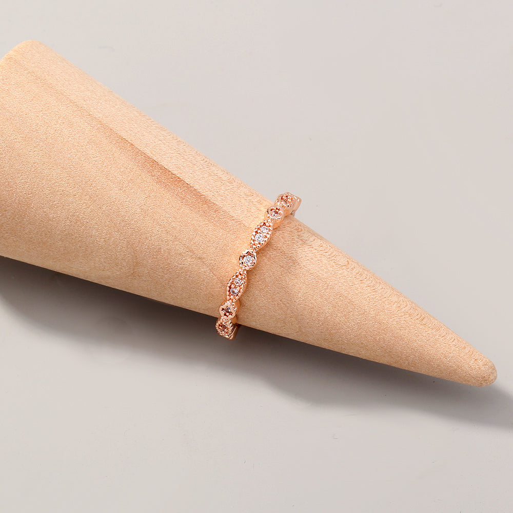 Rose Gold Copper Adjustable Ring with Micro Diamonds for Women And Girls Elegant Wedding Band For Everyday Use