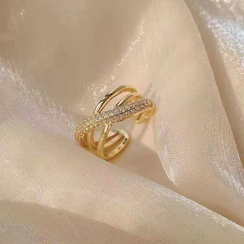 Womens Adjustable Cross Ring 18K Gold Plated Copper Geometric Ring Jewelry Fashion Designs Elegant Gift Unique