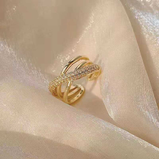 Womens Adjustable Cross Ring 18K Gold Plated Copper Geometric Ring Jewelry Fashion Designs Elegant Gift Unique