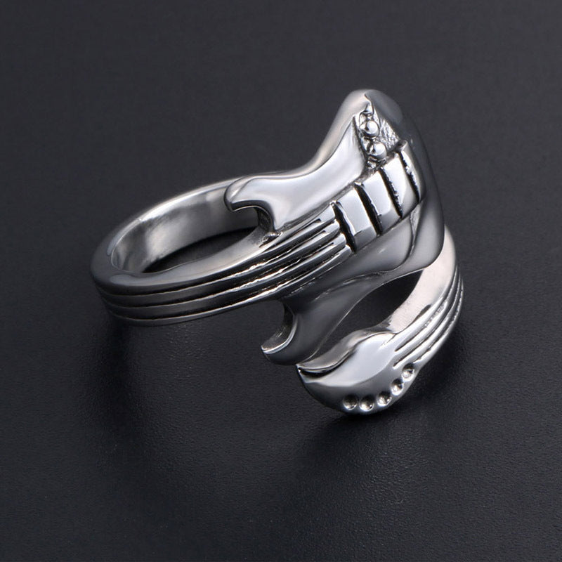 Vintage Rock Guitar Ring Unisex Alloy Band Antique Silver Finish And Antique Gold Finish Jewelry Era For Style