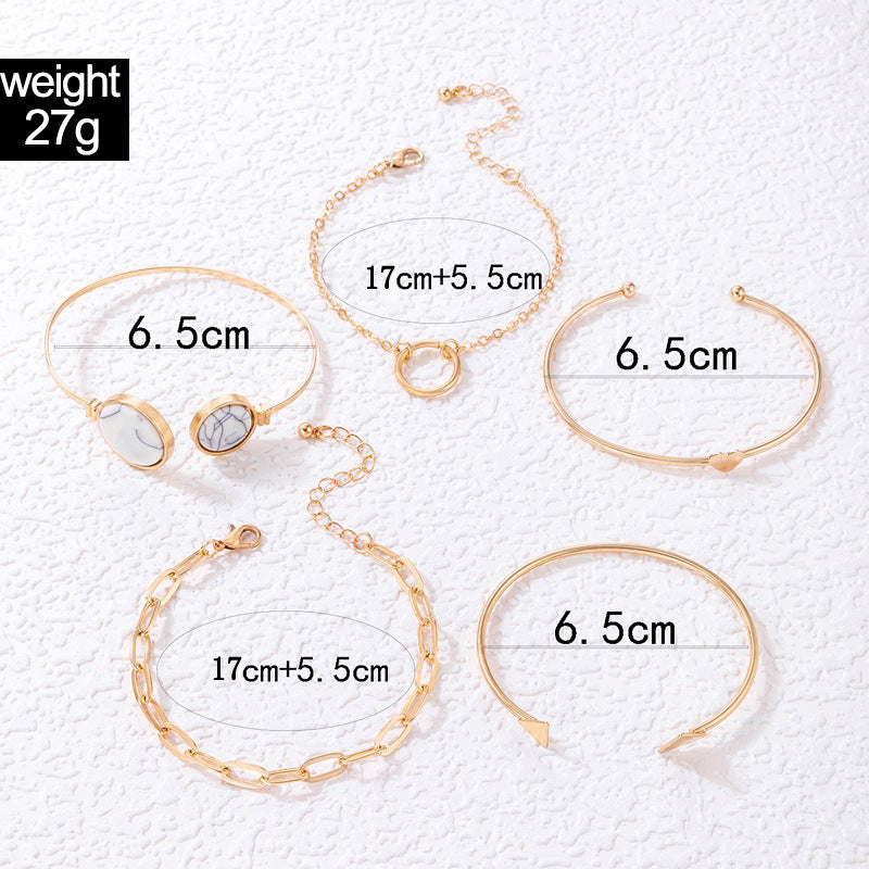 Women Bracelet Set Minimalist Five Piece Open Cuff Bracelets Fashion Alloy Gemstone Inlaid Jewellery For Women