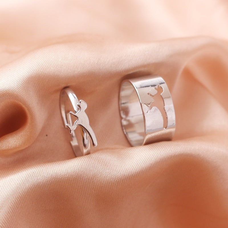 Unisex Fashion Metal Couple Rings Polished Animal Zodiac Matching Set for Lovers Durable Jewelry Gift Idea In Gift Box