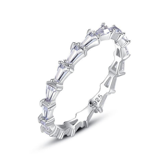 Womens Sterling Silver Ring Inlaid Gemstone Geometrical Design Electroplated Finish Band Ring For Index Finger