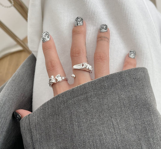 Sterling Silver Ring Geometric Retro Exaggerated Design Fashion Ring Korean Style Statement Gift Rings Forever