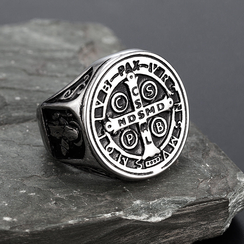 Gold Titanium Steel Cross Ring For Men Unisex Retro Style