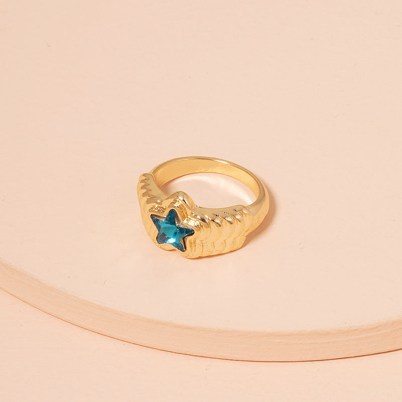 Unisex Alloy Five Pointed Star Ring Korean Fashion Electroplated Inlaid Gems Jewelry Accessory Timeless Fashion Glam