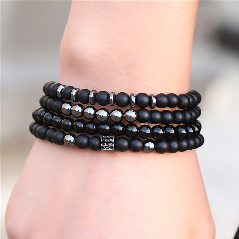 Unisex Retro Black Frosted Crystal Bracelet Set With White Crystal Accents Simple Wrist Accessories Fashion Daily Wear