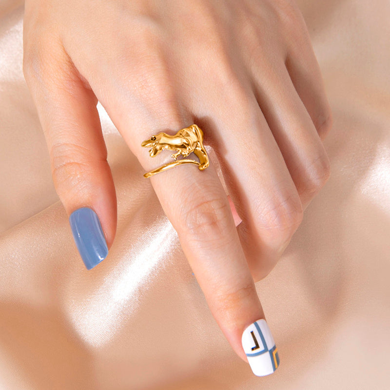 Gold Dinosaur Ring Adjustable Open Animal Ring Cute Zinc Alloy Fashion Ring For Women And Men Party Favor Ring