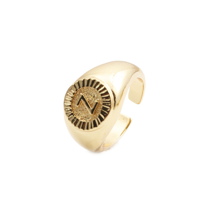 Copper Plated Real Gold English Letter Adjustable Index Finger Ring Fashion Jewelry Women Everyday Style Accessory
