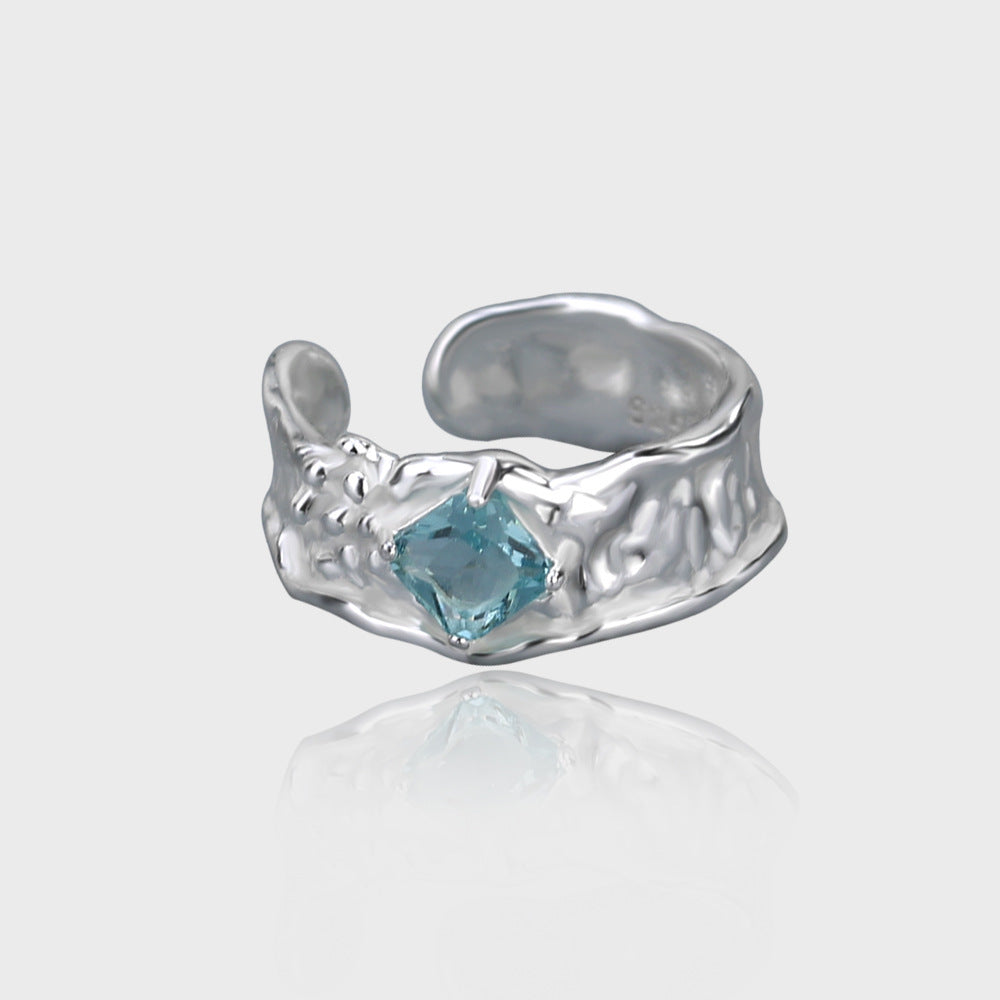 Diamond Inlaid Adjustable Ring Copper Geometric Design Unisex Korean Style Gold Plated Gemstone Accent Elegant