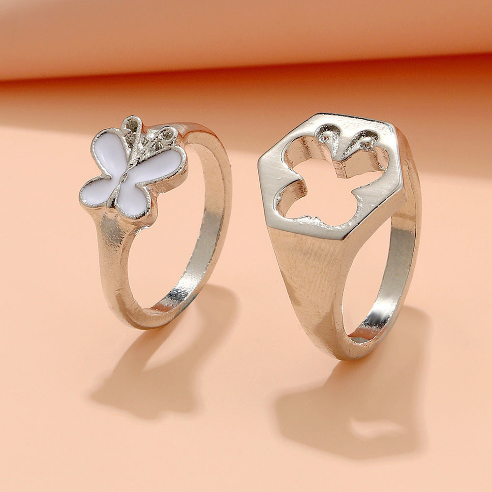 Womens Fashion Butterfly Ring Hollow Geometric Alloy Jewelry Electroplated with Beautiful Appearance and Shine