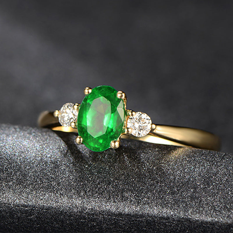 Vintage Gold Imitation Emerald Moissanite Rings For Women Adjustable Copper Gemstones Jewelry Everyday Use