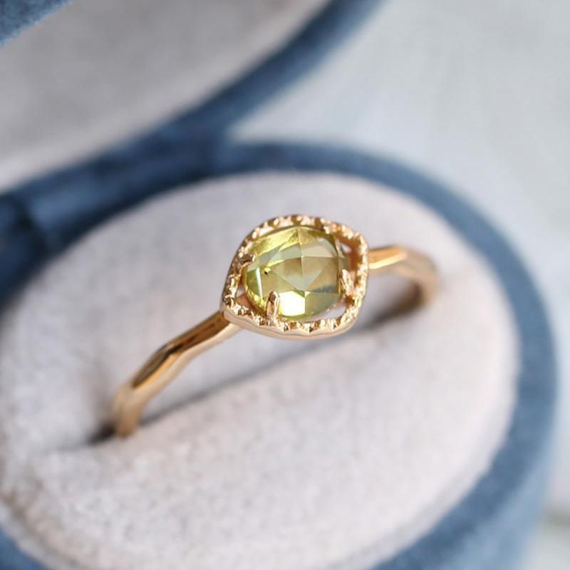 Womens Imitation Peridot Ring Adjustable Copper Geometric Retro Japanese Inspired Elegant Durable Jewelry Fine Craft