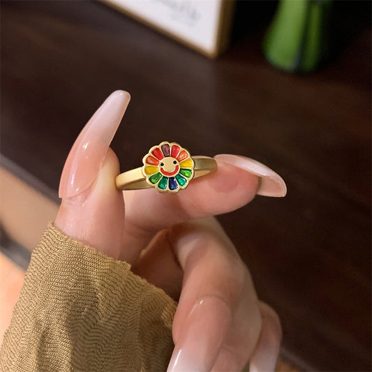 Womens Geometric Sunflower Ring Electroplated Alloy Flower Ornament Fashion Jewelry Gift For Her And Earrings Necklace