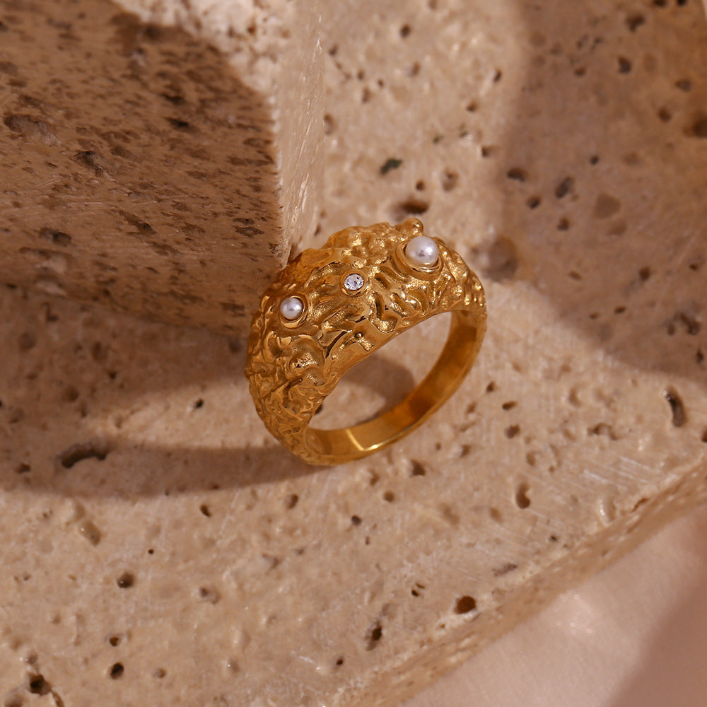 Gold Plated Stainless Steel Ring For Women Fashion Geometric Dome Ring Micro Inlaid Round Trendy Jewelry Style