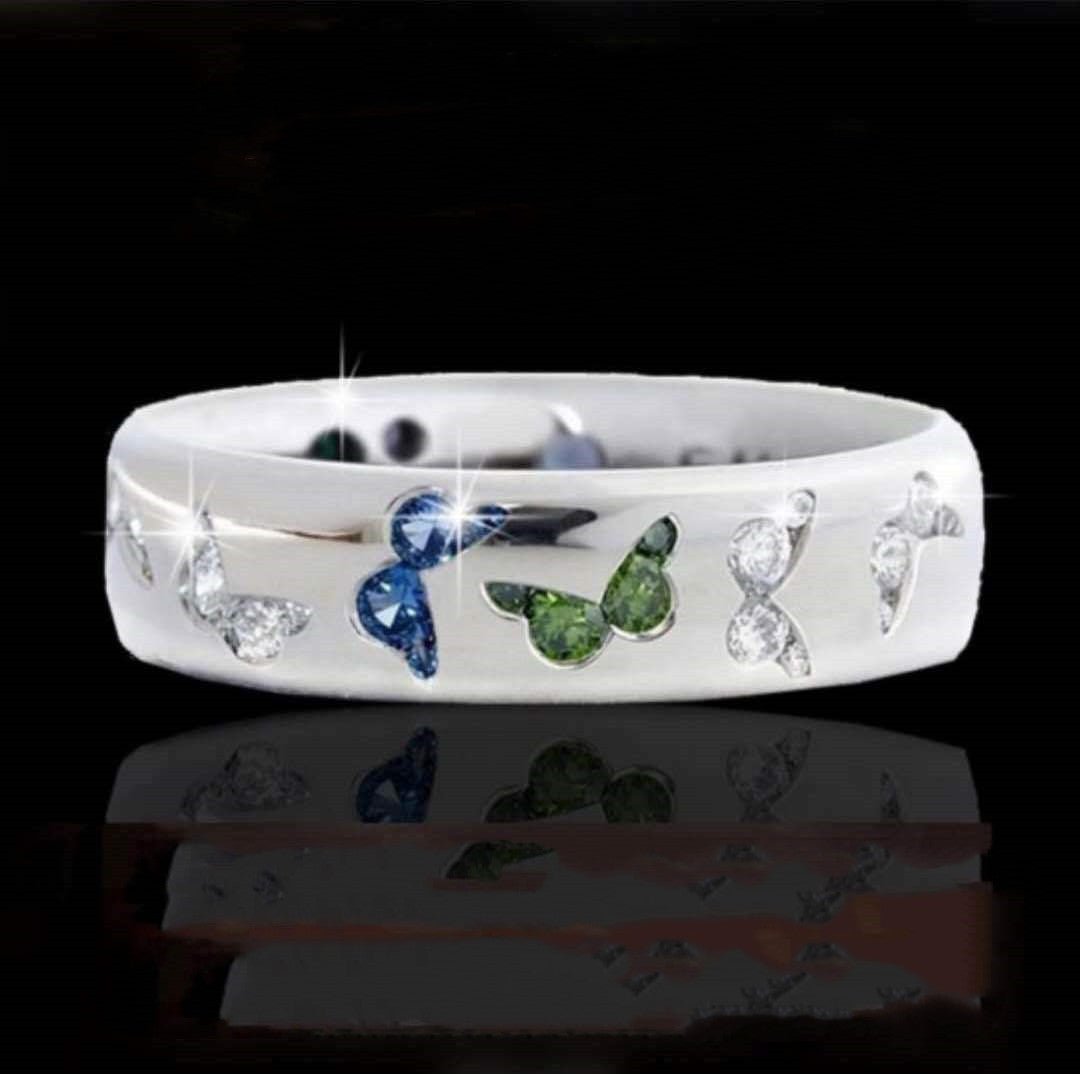 Womens Butterfly Ring Elegant Electroplated Alloy Ring With Zircon Stones Fashion Jewelry Butterfly Design Ring