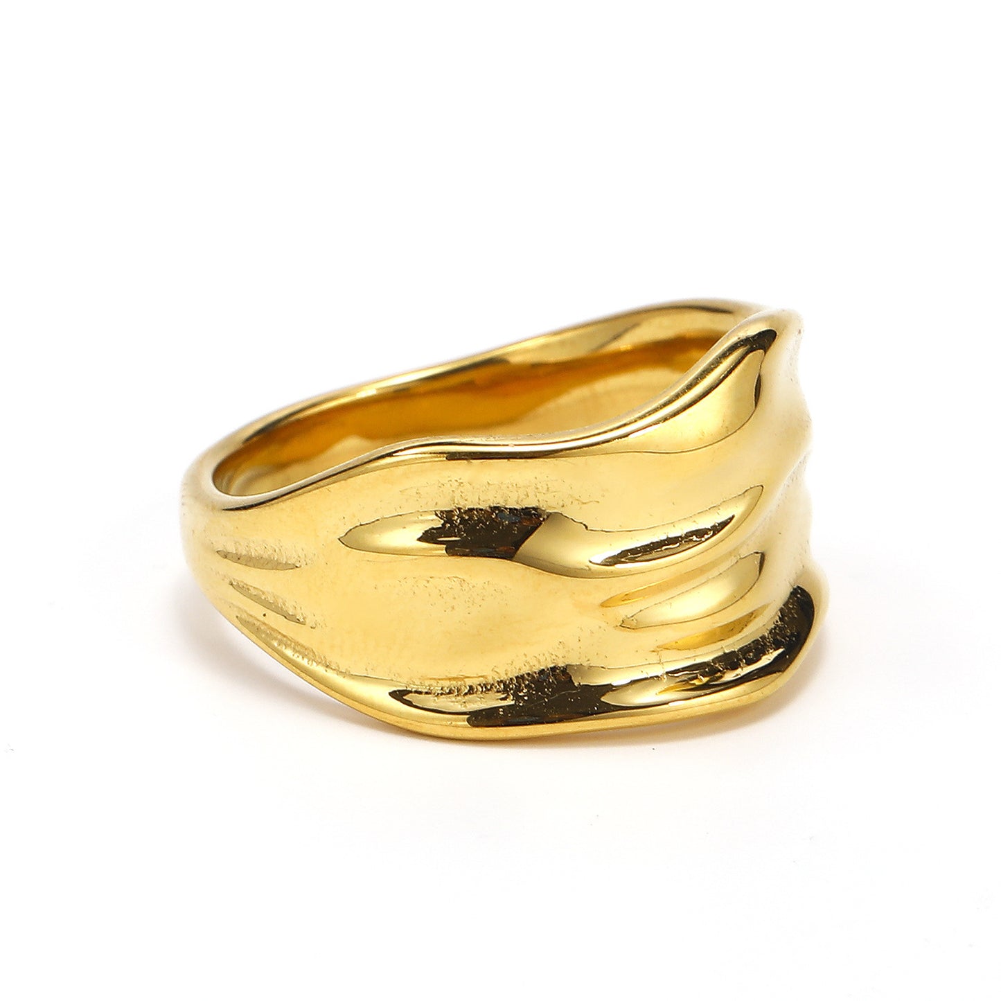 Womens Titanium Steel Ring Polished Irregular Pleated Band Gold Color Fashion Jewelry Size 6 Stylish Accessory