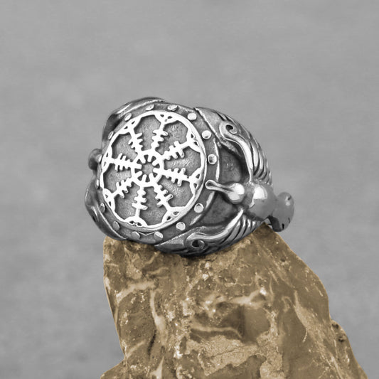 Mens Stainless Steel Compass Rune Ring Electroplated Durable Fashion Jewelry For Daily Wear Durable Everyday Accessory