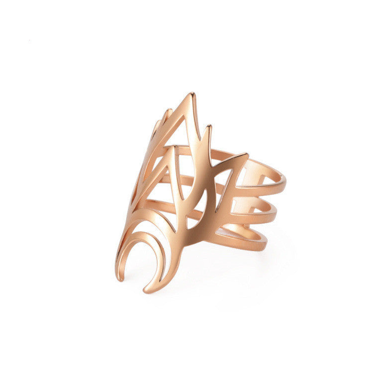 Crescent Moon Ring Stainless Steel Exaggerated Geometry Wide Band Unisex Flame Design Casual Jewelry For Women