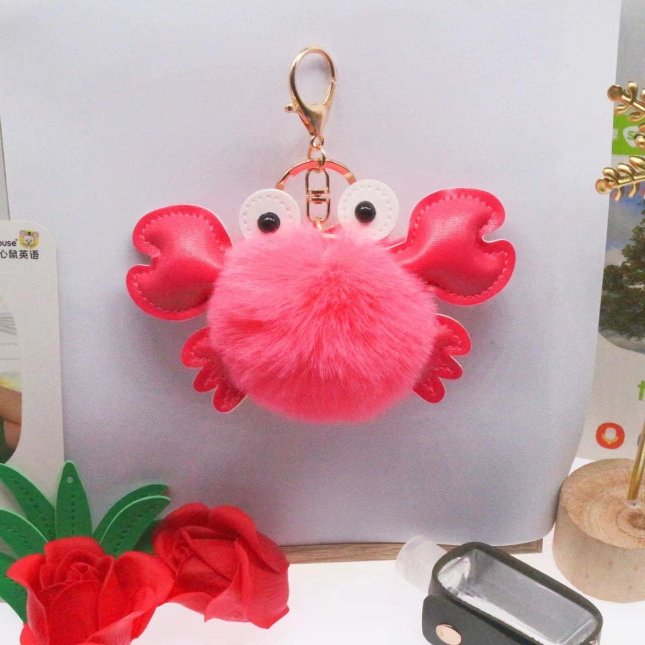 Crab Keychain Adorable Cartoon Crab Pendant Sewn Faux Leather Accessory Cute Crab Design Perfect Gift Great Gift