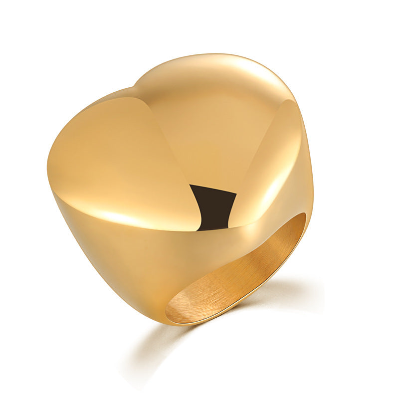 Heart Shaped Ring 18K Gold Plated Titanium Steel Mirror Polished Finish Fashion Jewelry Gifts For Her Everyday